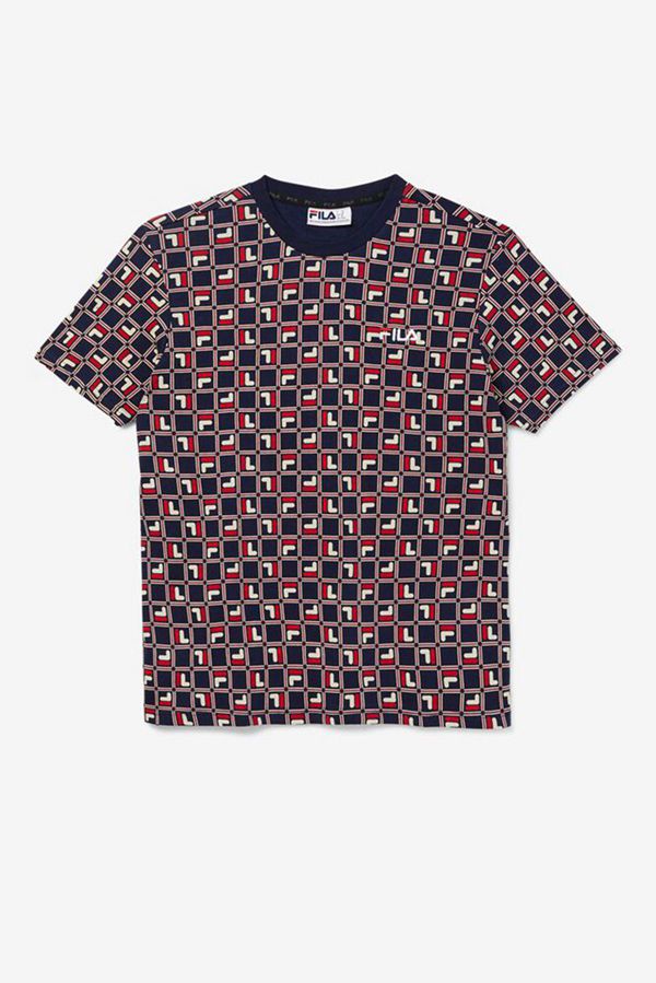 Fila Agostino Men's Tee - Navy/White/Red,NZ 609-50968